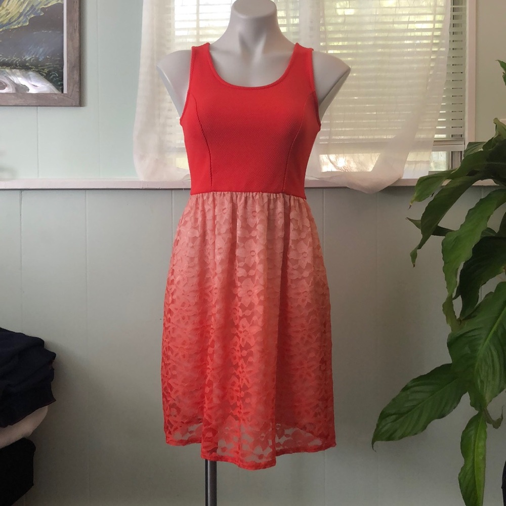 Soprano Coral Ombré Lace Dress